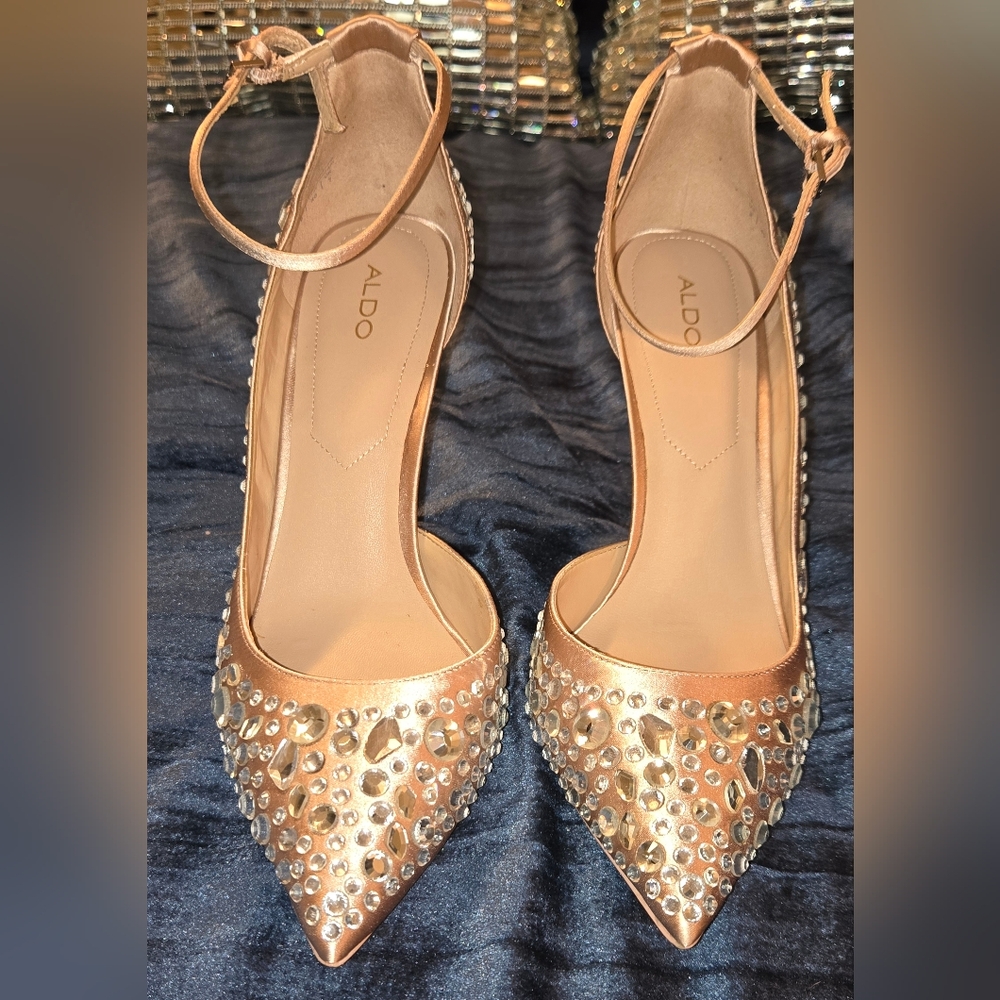 Satin Tan Studded Heels